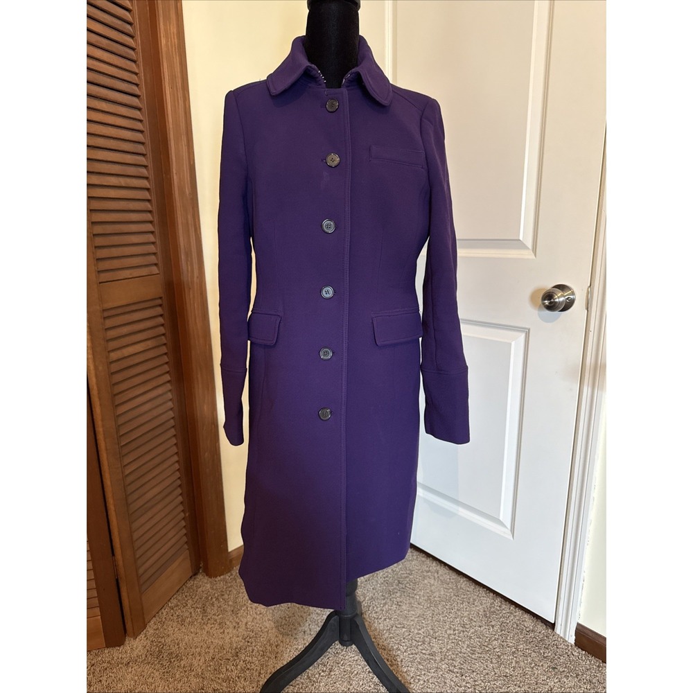 J Crew Double Cloth Metro Fitted Wool Blend Over Coat Sz 10 Purple Plum